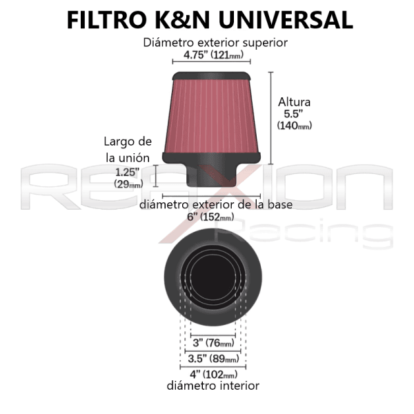 FILTRO DE AIRE K&N ORIGINAL CORTO  3", 3,5" y 4" ROJO RG-1001RD - Imagen 3